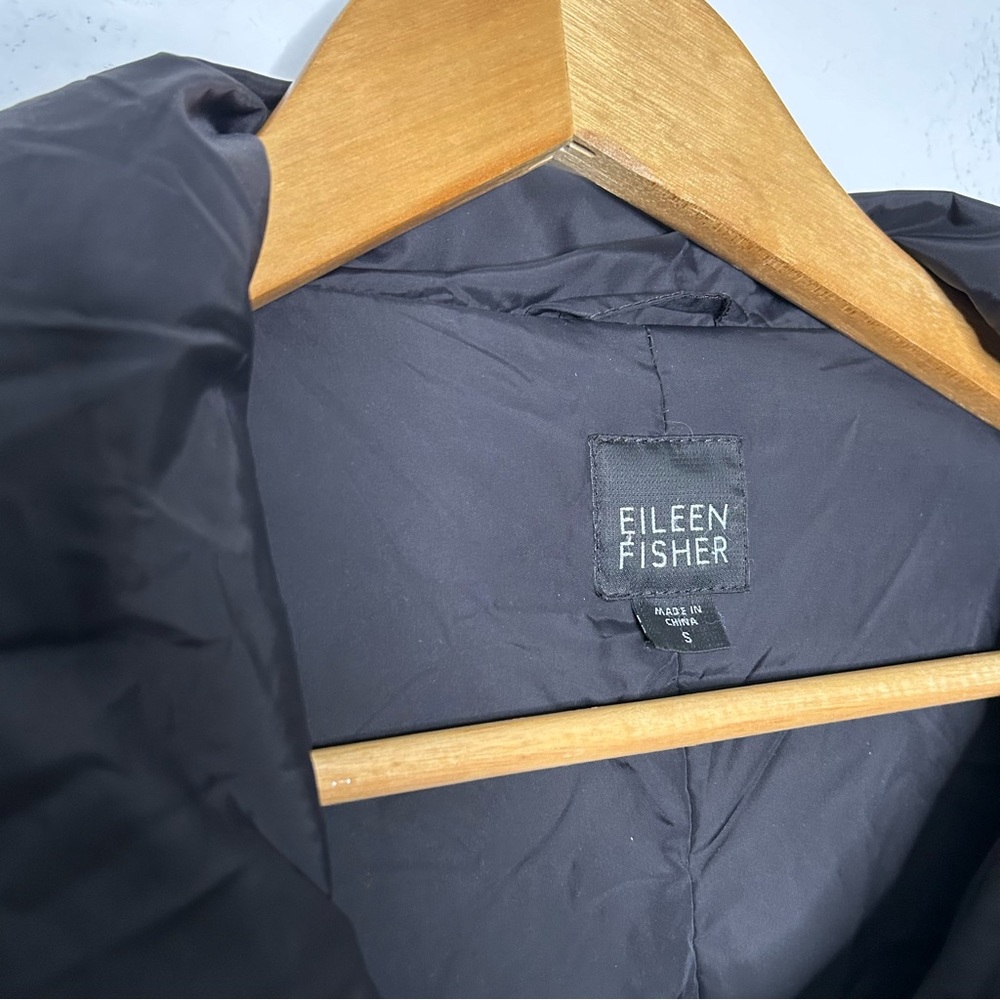 Eileen Fisher Sz S Black Down Feather Puffer Mid Lenght Zipped Coat